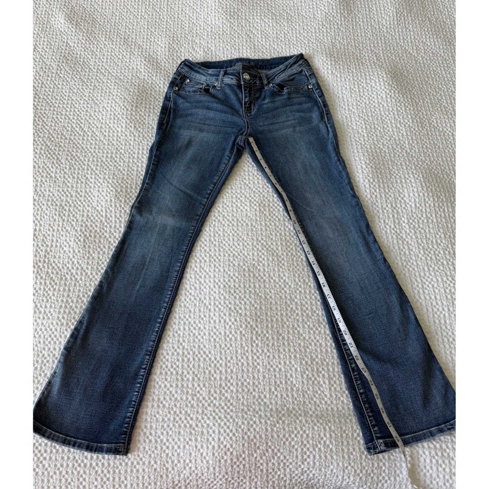 Apt 9 Bootcut Jeans Womens 4P Blue Denim Cotton Blend Rhinestone Pocket Petite